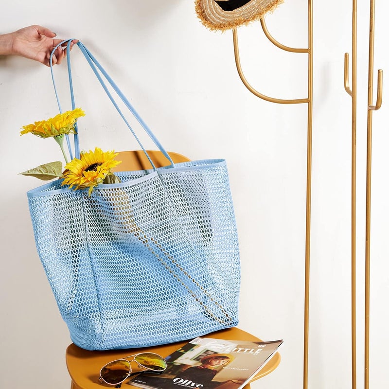 KALIDI BeachNylon Mesh Tote Bag, Casual Tote Bag Hobo Women Foldable MAX 23L Shoulder Bag For Beach Picnic Vacation - Image 3